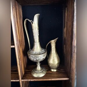 Ornate Brass-Color Decorative Pitcher Set - Classic Accent Vases